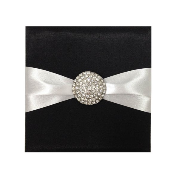 Midnight Silk Treasure: Adorned Ebony Card Pads for Nuptial Announcements
