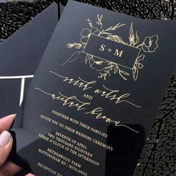 Midnight & Gilded Opulence Acrylic Wedding Suite with Envelopes
