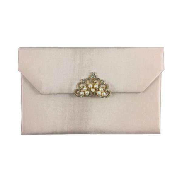 Royal Rosy Silk Envelope Adorned With Crown Pearl Embellishment