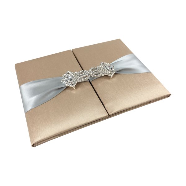 Sparkling Champagne Silk Envelope with Crystal Closure for Wedding Stationery