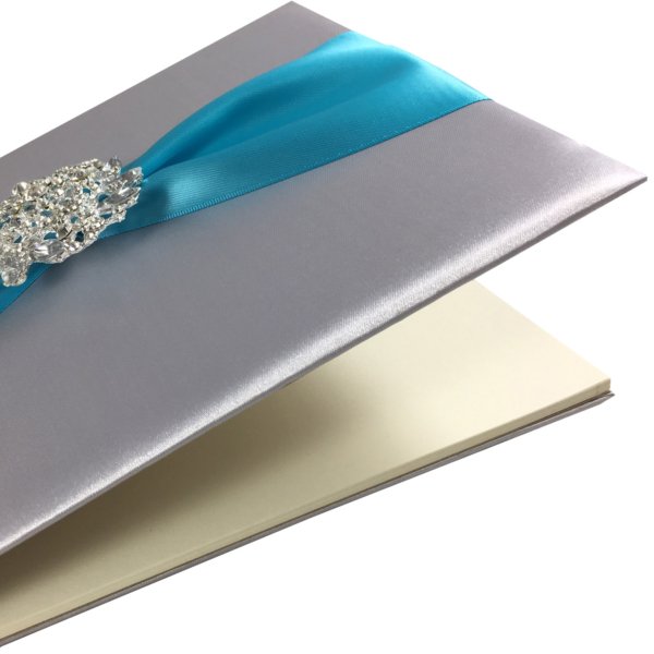 White Crystal Brooch Wedding Guestbook with Sparkling Jewel Accent