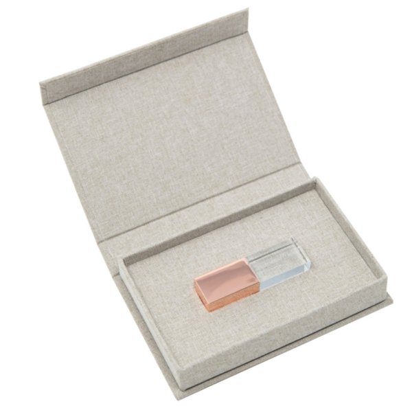 Bespoke Ivory Linen Flash Drive Case with Gold Logo Imprint