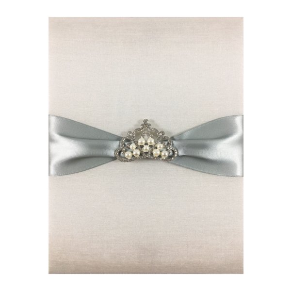 Pearl-Crowned Ivory Silver Invitation Pad with Royal Brooch Accent