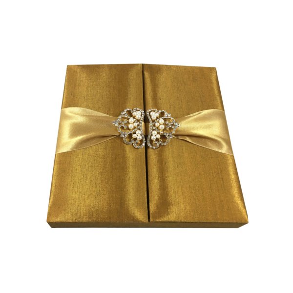Shimmering Gold Pearl Tiara Brooch Wedding Invitation Box
