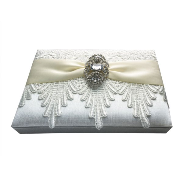 Vintage Ivory Cream Brooched Lace Matrimonial Keepsake Chest
