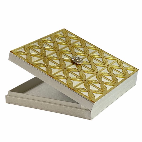 Gilded Ivory Gatsby Box Invitation: Timeless Sophistication
