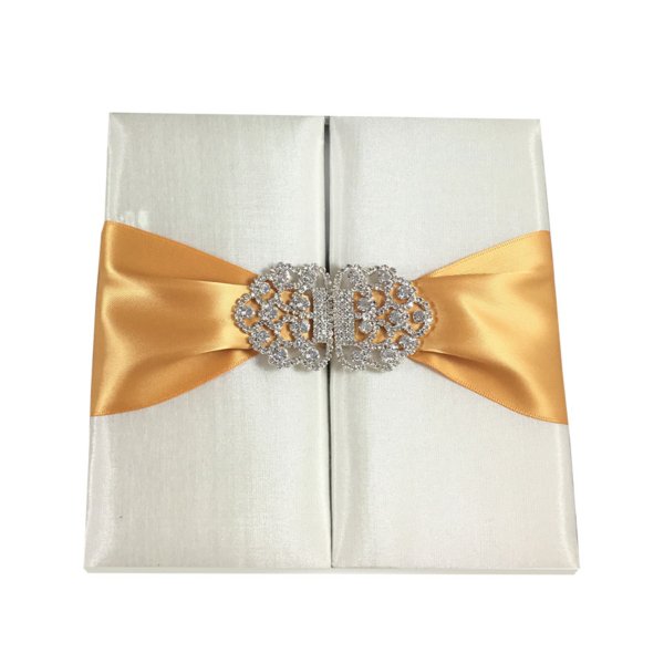 Crystal-Clasped Ivory Keepsake Box with Satin Ribbon Accent