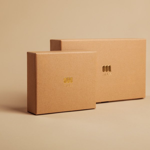 Golden-Pressed Kraft Drawer Box - Rustic Brown Paper with Shimmering Logo