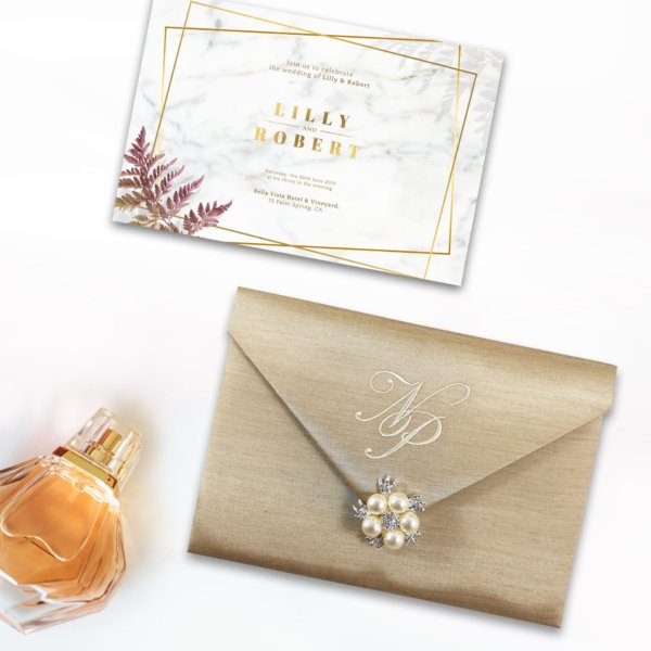 Monogrammed Pearl-Adorned Champagne Silk Envelope Clutch