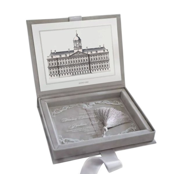 Stone Gray Velvet Card Keeper for Matrimonial Announcements
