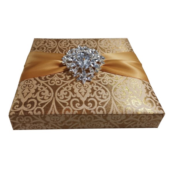 Royal Gold Silk Brocade Keepsake Box for Indian Wedding Invitations