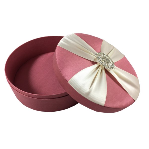 Shimmering Coral Silk Treasured Gem-Adorned Matrimonial Confection Container