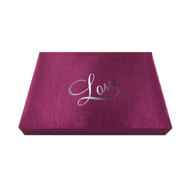 Royal Magenta Silk Box with Silver Monogram Foil
