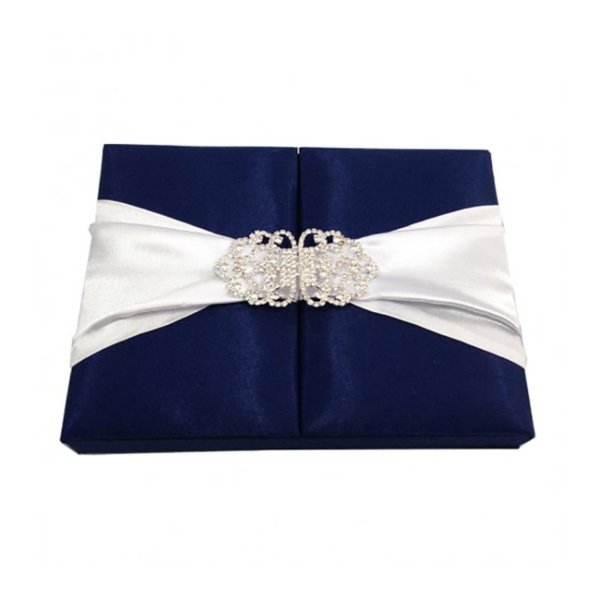 Sapphire Silk Keepsake Box with Sparkling Crystal Closure for Weddings
