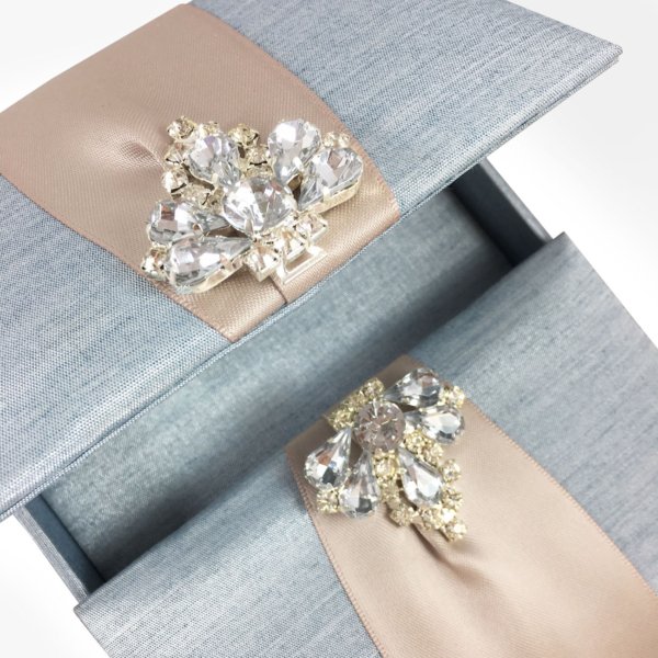 Enchanting Azure Invitation Box with Shimmering Crystal Fastener