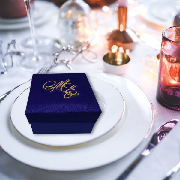 Midnight Velvet Gift Box with Custom Gold Thread Insignia