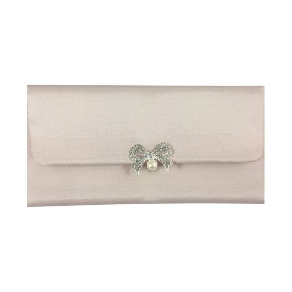 Blush Pink Silk Envelope with Gleaming Pearl Bow Accent