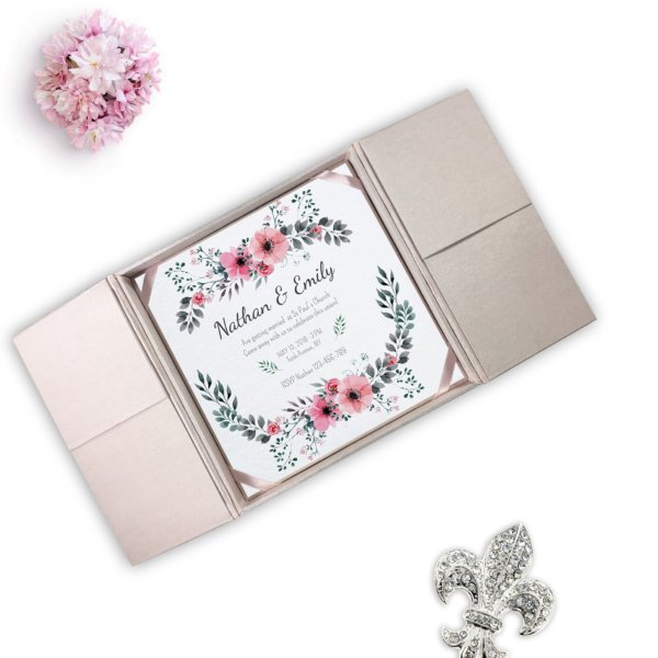 Petite Blush Silk Gatefold Square Wedding Invitation Box