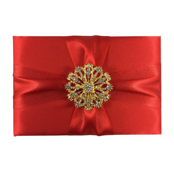 Crimson Silk Folio Adorned with Amber Gemstone Clasp