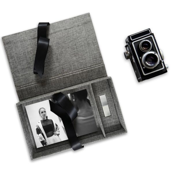 Carbon Hued Linen Memory Vault for Digital Photo Safekeeping