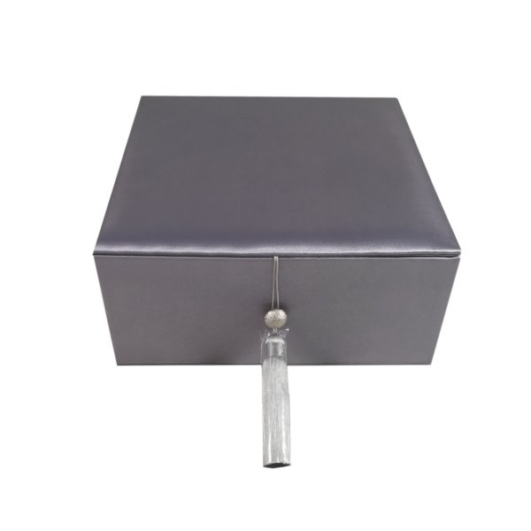 Monogrammed Silver Shimmer Box with Personalized Dangling Ornament