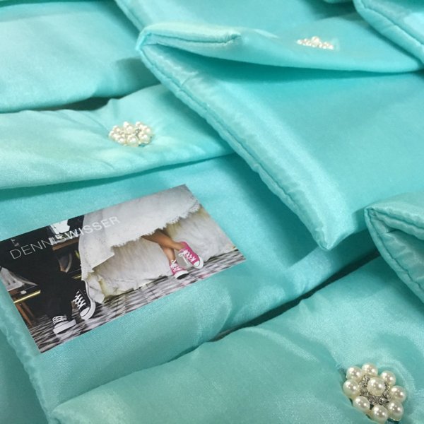 Shimmering Aqua Silk Matrimony Pouches with Pearl Fastenings