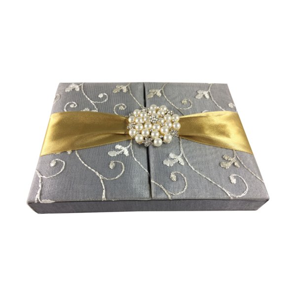 Pearl-Embellished Silver Silk Floral Wedding Keepsake Box