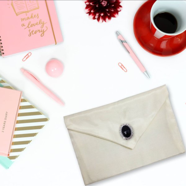 Sparkling Rhinestone Pearl-Buttoned Envelope Pouch for Matrimonial Celebrations