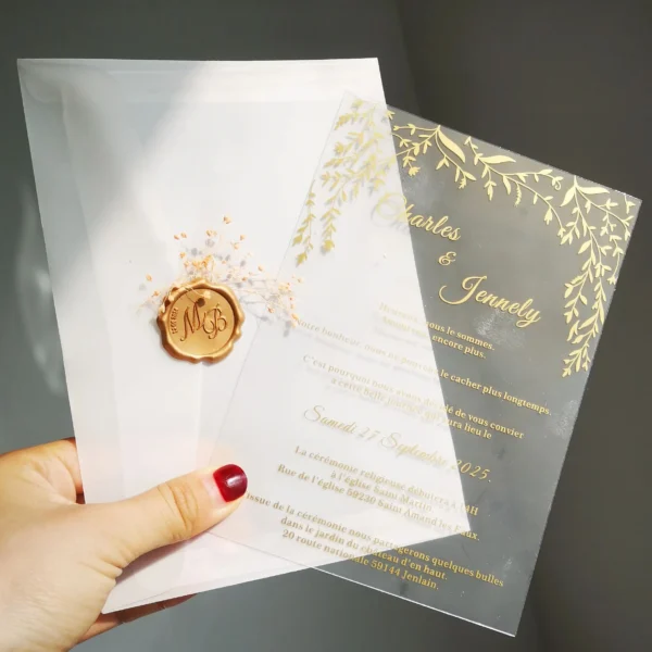 Sparkling Golden Frost Acrylic Wedding Invitation Cards