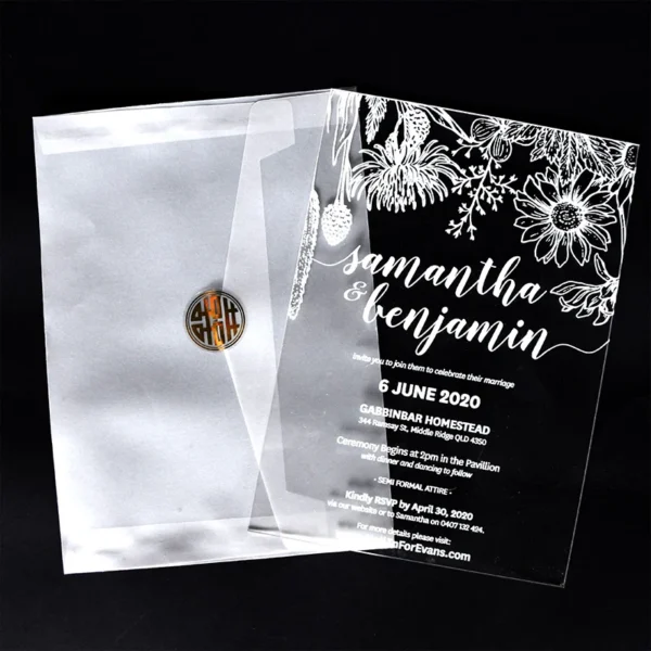 Crystalline Transparent Acrylic UV-Printed Matrimonial Announcement Card in Clear