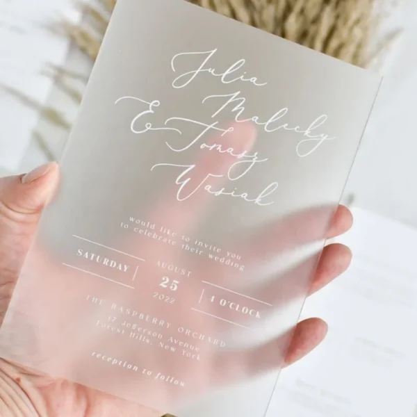 Frosty White Acrylic Milestone Wedding Invites - Pristine Crystal-Inspired