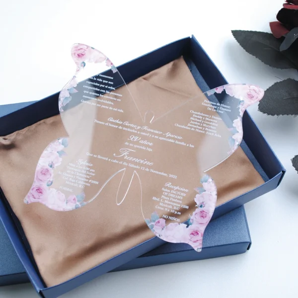 Crystal Butterfly Acrylic Wedding Invitation - Transparent Dreamy Keepsake