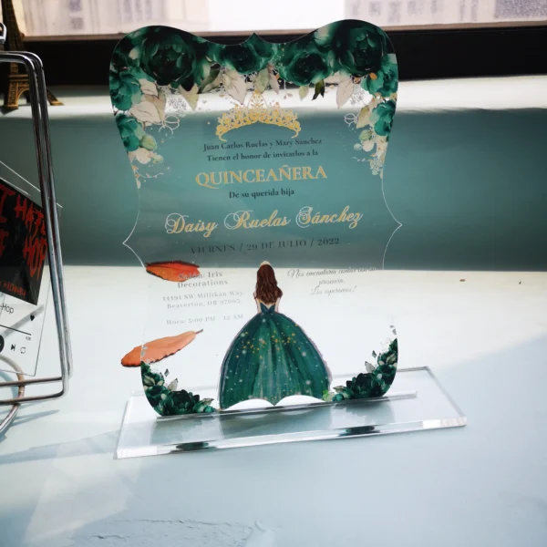 Verdant Royal Princess Acrylic Stand Invites - Crystal Clear Laser-Cut